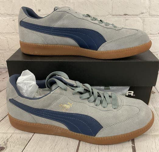 Puma 341466 Men's LIGA SUEDE Athletic Shoes Limestone Gray Insignia Blue US 8.5