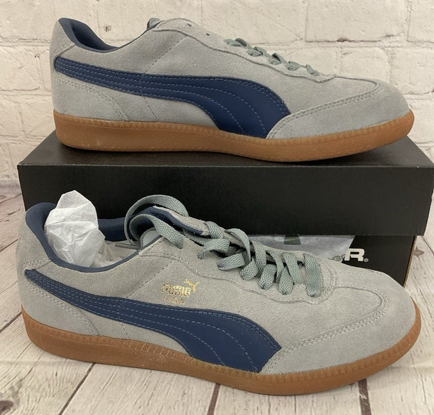 Puma 341466 Men's LIGA SUEDE Athletic Shoes Limestone Gray Insignia Blue US 8.5