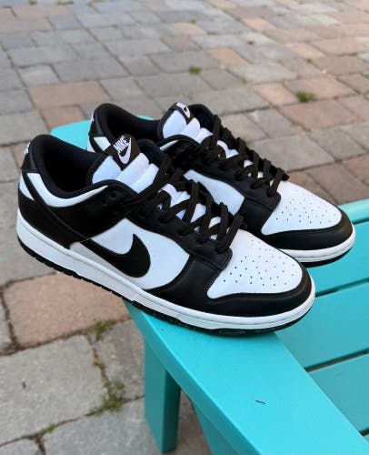 Women's Nike "Dunk Low Retro" Athletic Sneakers - White Black Panda - US Size 9