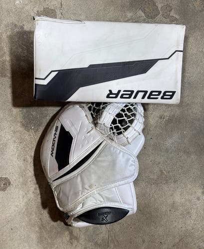 White Senior Bauer Supreme Shadow Goalie Gloves & Blockers Regular
