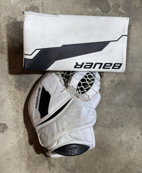 White Senior Bauer Supreme Shadow Goalie Gloves & Blockers Regular