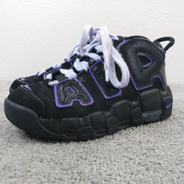 Nike Air More Uptempo 96 Youth Size 2Y Shoes Black Purple Lace Up Mid Tp Sneaker