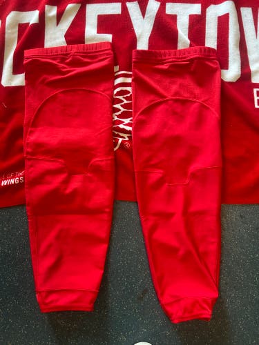 NHL Detroit Red Wings Adidas Pro stock Sr. Large 30" Ice Hockey Socks Cut Proof Made in Canada