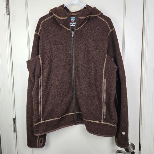 Kuhl Alfpaca Brown Fleece Full Zip Hooded Outdoor Pockets Men's Size: XL