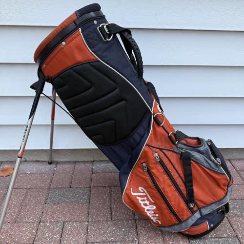 Titleist Stand Carry Bag 4 Way Dividers Navy Blue Orange White Logos Dual Straps