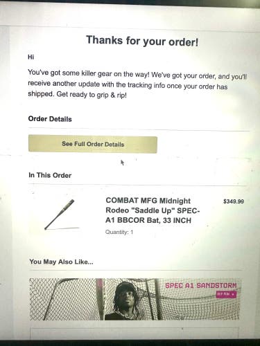 2025 Combat MFG Spec A1 Alloy BBCOR Certified Bat (-3) 30 oz 33" (New)