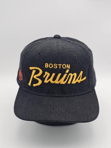 Vintage Boston Bruins Sports Specialties Black Dome Wool Script Hat Vtg Snapback