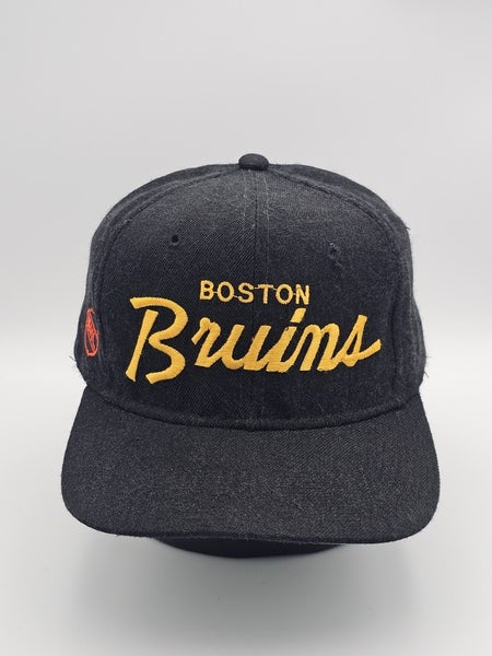Vintage Boston Bruins Sports Specialties Black Dome Wool Script Hat Vtg Snapback