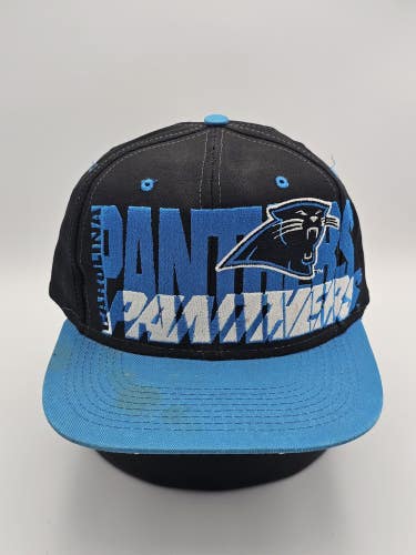 Vintage Carolina Panthers NFL Sports Logo 7 Twill Black Blue Vtg Hat Snapack
