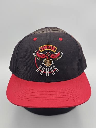 Vintage Atlanta Hawks NBA Sports Logo 7 Twill Black Red Vtg Hat Cap Snapback