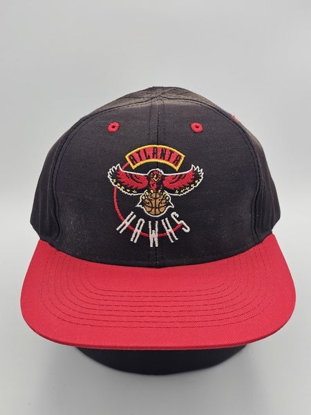 Vintage Atlanta Hawks NBA Sports Logo 7 Twill Black Red Vtg Hat Cap Snapback