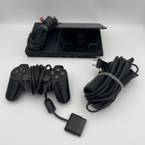 Sony PlayStation 2 Slim Charcoal Black Console SCPH-75001 - *Eject Button Stuck*