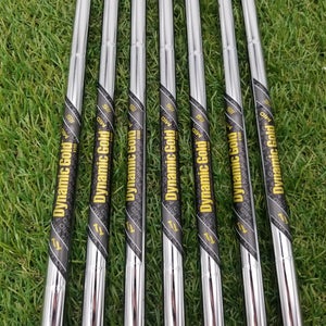 TRUE TEMPER DYNAMIC GOLD MID X100 IRON SHAFT SET XSTIFF 115G .355" TIP GOOD