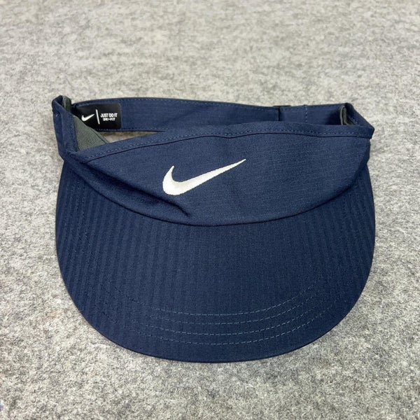Nike Adjustable Visor Navy Blue WhiteGolf Dri-FIT Swoosh Logo Cap Hat Sports