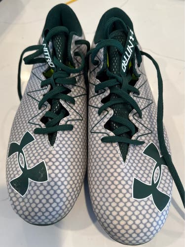 Under Armour Mens Football Cleat 13 Wide Gray Green Shoe Lacrosse Nitro Low