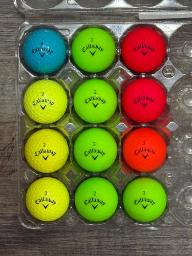 12 Callaway Supersoft Golf Balls - Yellow, Green, Red, Orange, Blue Colors