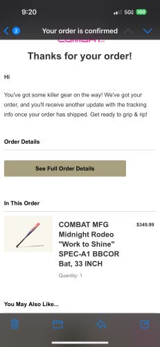 Combat MFG Spec A1 Alloy BBCOR Certified Bat (-3) 30 oz 33" (New)