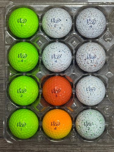 12 Vice Golf Balls (Pro, Pro Plus) - Colored or Drip Design - 5A MINT CONDITION