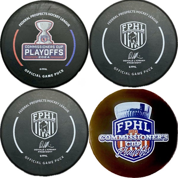 COMMISIONER’S CUP FPHL HOCKEY 2023-2024 PLAYOFF OFFICIAL GAME PUCK BUNDLE
