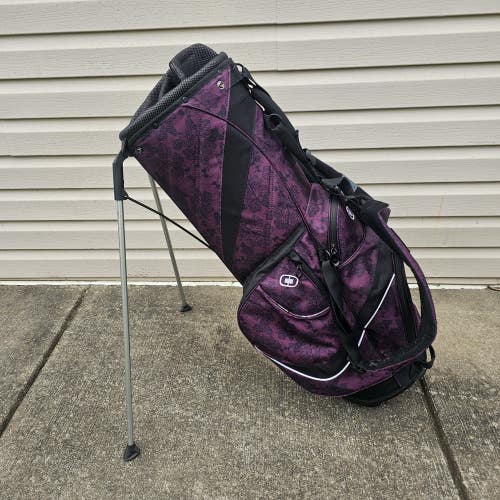 Ogio Featherlite Luxe 8 Way Divider Stand Golf Bag Purple Black Floral EUC