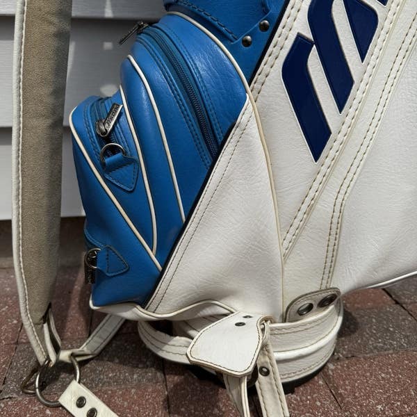 Vintage Mizuno Staff Tour Golf Bag Blue White Retro 6 Way Dividers