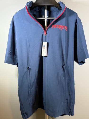 NwT Nike Navy New England Patriots 2024 Sideline Short Sleeve Half-Zip Convertible Hoodie Jacket