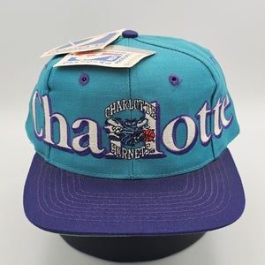NEW Vintage Charolette Hornets 1990s NBA Sports Logo 7 Spellout Hat Vtg Snapback