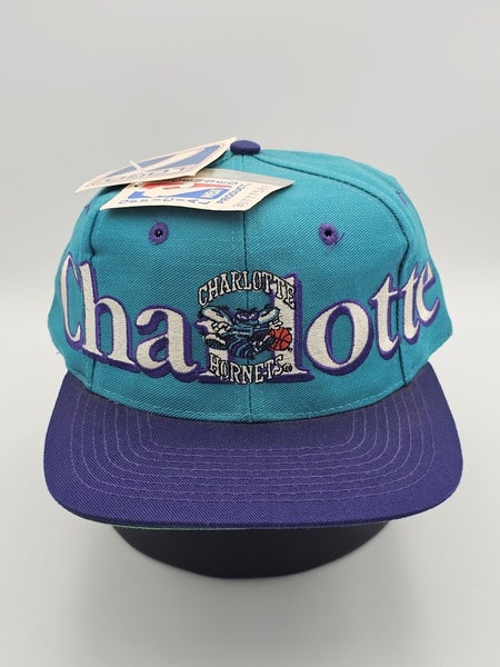 NEW Vintage Charolette Hornets 1990s NBA Sports Logo 7 Spellout Hat Vtg Snapback