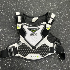 Used STX CELLL V Lacrosse Shoulder Pads White SM 11849-S000030434