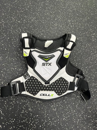 Used STX CELLL V Lacrosse Shoulder Pads White SM 11849-S000030434