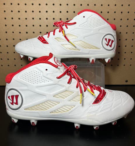 Size 12 Warrior Burn 8.0 Lacrosse cleats white Red NEW