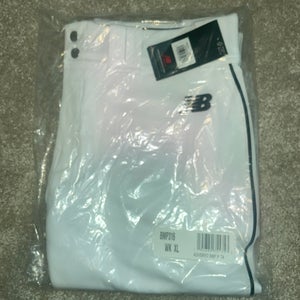 New Balance Men’s XL BMP316 baseball pants, white with black stripe.