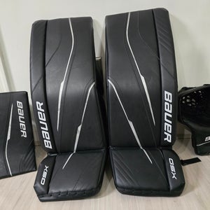 31+ Bauer GSX Intermediate Black Leg Pads, Regular Goalie Glove and Blocker (Used)