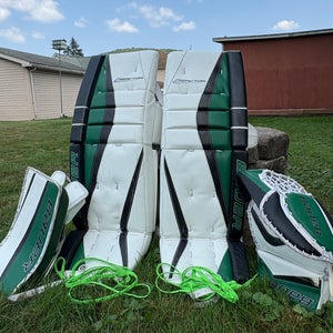 Used 34+1" Bauer Reactor 5000 Goalie Leg Pads, Blocker and Glove