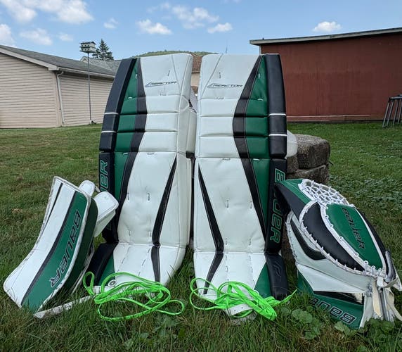 Used 34+1" Bauer Reactor 5000 Goalie Leg Pads, Blocker and Glove