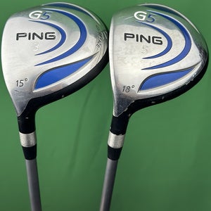 PING G5 Fairway Wood Set LEFT Hand 3W-15*, 5W-18* TFC100F Regular Flex LH (-1")