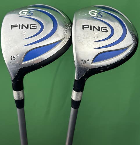 PING G5 Fairway Wood Set LEFT Hand 3W-15*, 5W-18* TFC100F Regular Flex LH (-1")