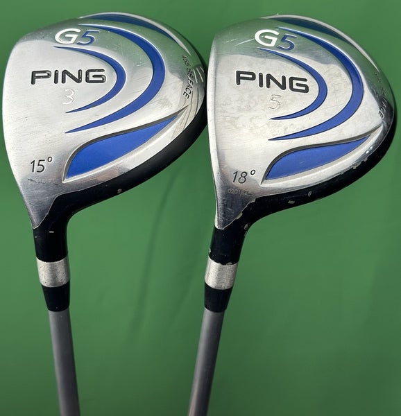 PING G5 Fairway Wood Set LEFT Hand 3W-15*, 5W-18* TFC100F Regular Flex LH (-1")
