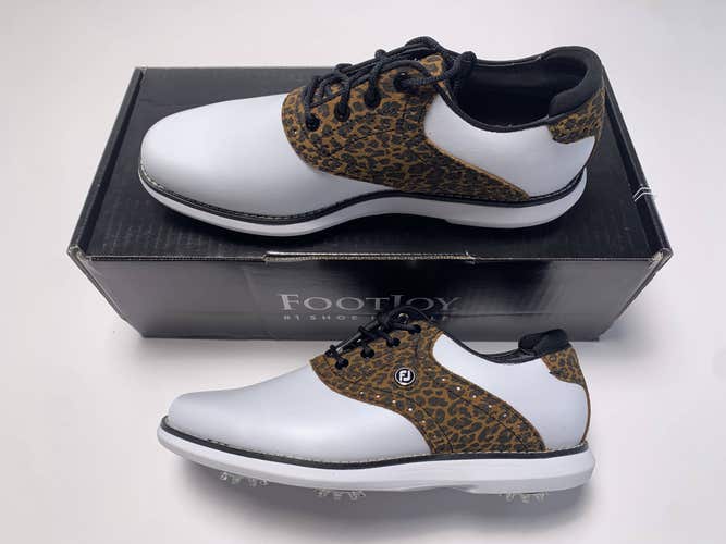 FootJoy FJ Traditions Golf Shoes White Leopard Print Women's SZ 7 (97823)