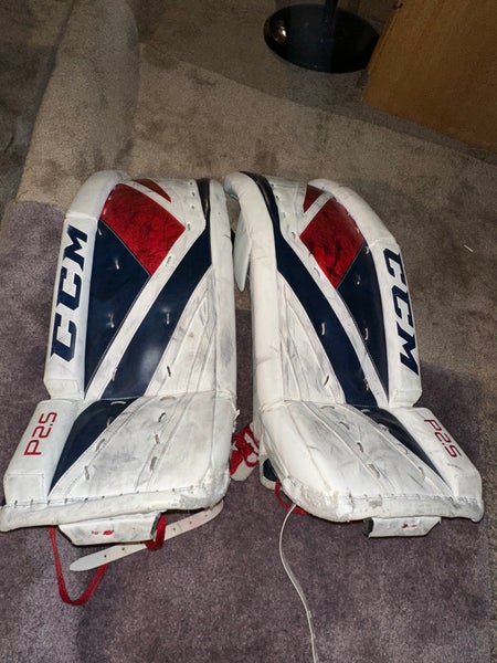30" + 1" CCM Premier P2.5 (Used) White Intermediate Goalie Leg Pads P 2.5