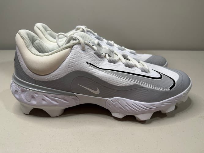 Size 13 Nike Alpha Huarache Elite 4 MCS Baseball Cleat White Grey