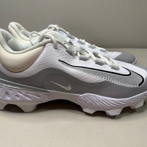 Size 14 Nike Alpha Huarache Elite 4 MCS Baseball Cleat White Grey