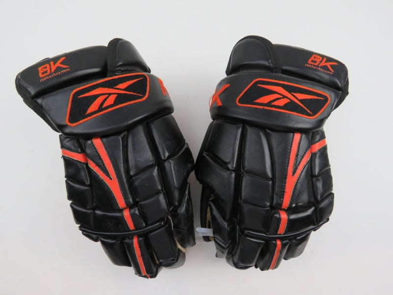 Reebok RBK 9K Leather Black Orange Pro Hockey Gloves Senior Size 15" Ducks Flyers