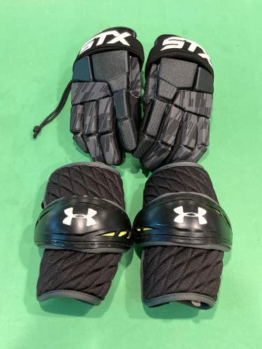 Used Youth Lacrosse Gloves & Elbow Pads Combo