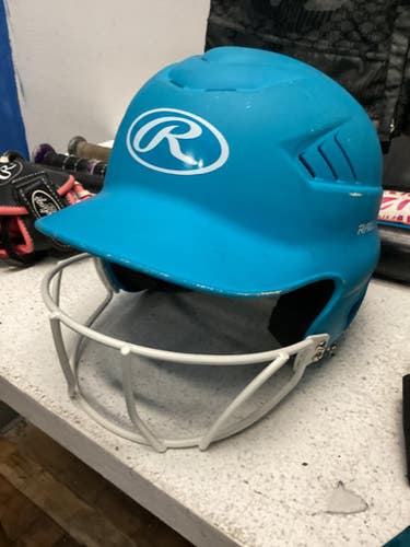 Used Rawlings Batting Helmet w/Mask Carolina Blue MD 11443-S000196129