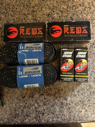 2 Boxes Of Bones Reds 8mm Bearings 16ct BRACBR816, Bones Speed Cream, 96” Bauer Laces