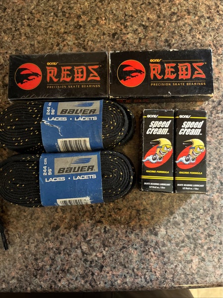 2 Boxes Of Bones Reds 8mm Bearings 16ct BRACBR816, Bones Speed Cream, 96” Bauer Laces