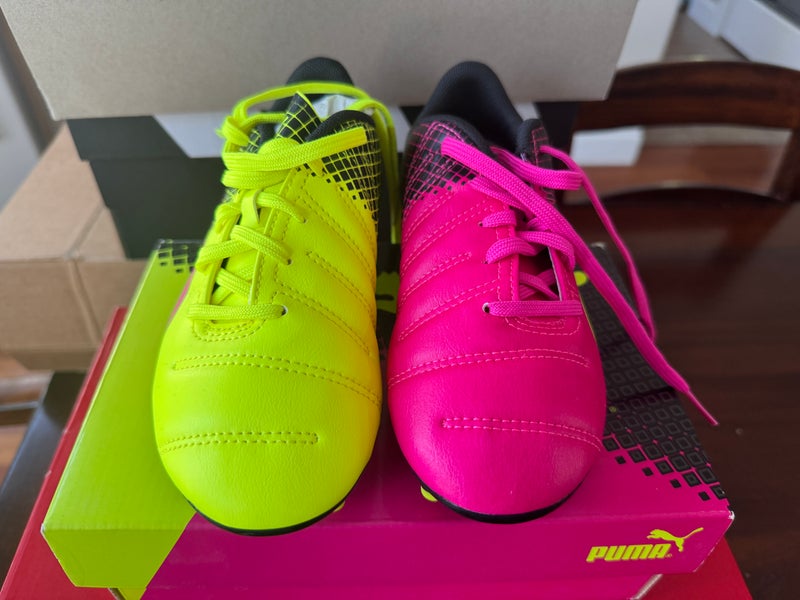Puma evoPower 4.3 Tricks FG Jr Yellow Pink Unisex 1.5Y (Big Kids / Youth) Molded Cleats Cleats (New)