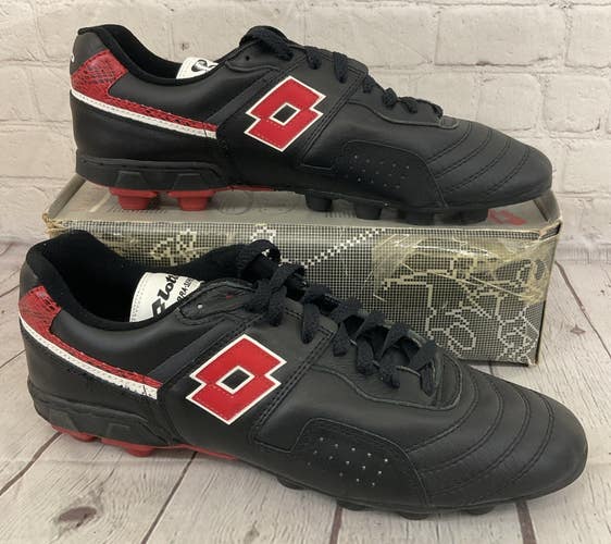 Lotto 44247 Men's KING COBRA Leather Soccer Cleats Black Red White US 11.5