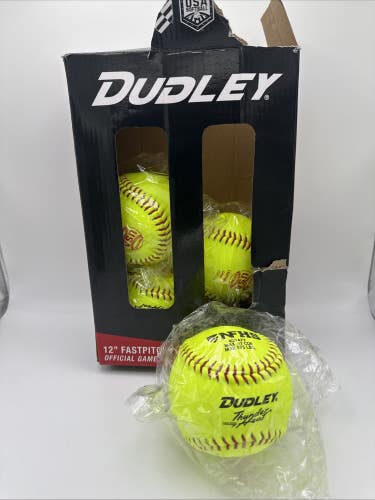 Dudley 4D147Y  12" Thunder Heat Fastpitch Official Game Balls, Set Of 4 New